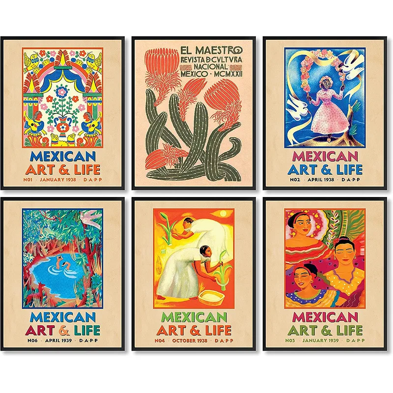 Vintage Mexican style wall art abstract decoration living room bedroom canvas painting