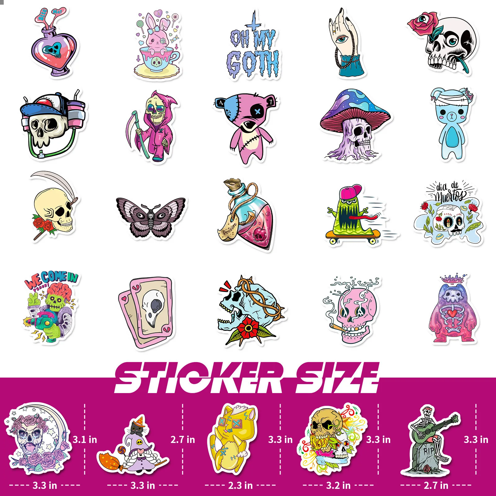 10/50PCS Cool Horror Skull Graffiti Stickers Waterdicht Gothic DIY Speelgoed Geheim voor Scrapbook Reistas Esthetische Decals