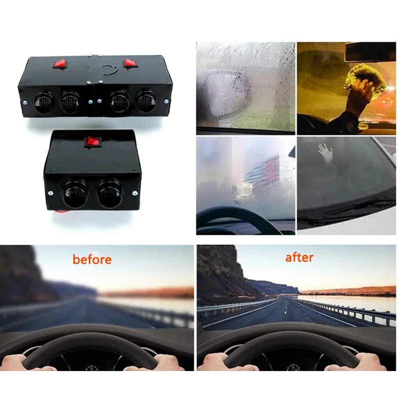 500W 12/24V Car Heater Defroster Portable Car Windshield Windscreen Demister with 4 Outlet for Vehicle RV SUV Truck