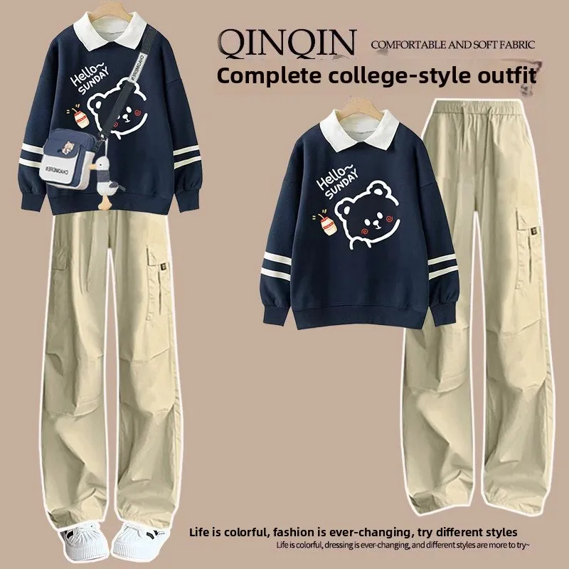 

Faionable Ne Sweatirt And Work Pants Two-Piece Set for Teenage Girls Autumn Leisure School Sle Clothing Kit