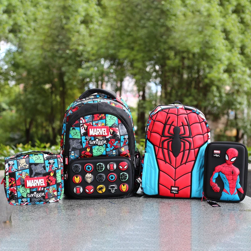 Marvel Smiggle School Bag Superhero Boys Backpack Iron Man Spiderman Student Years Backpack Water Bottle Meal Bag Pencil Box