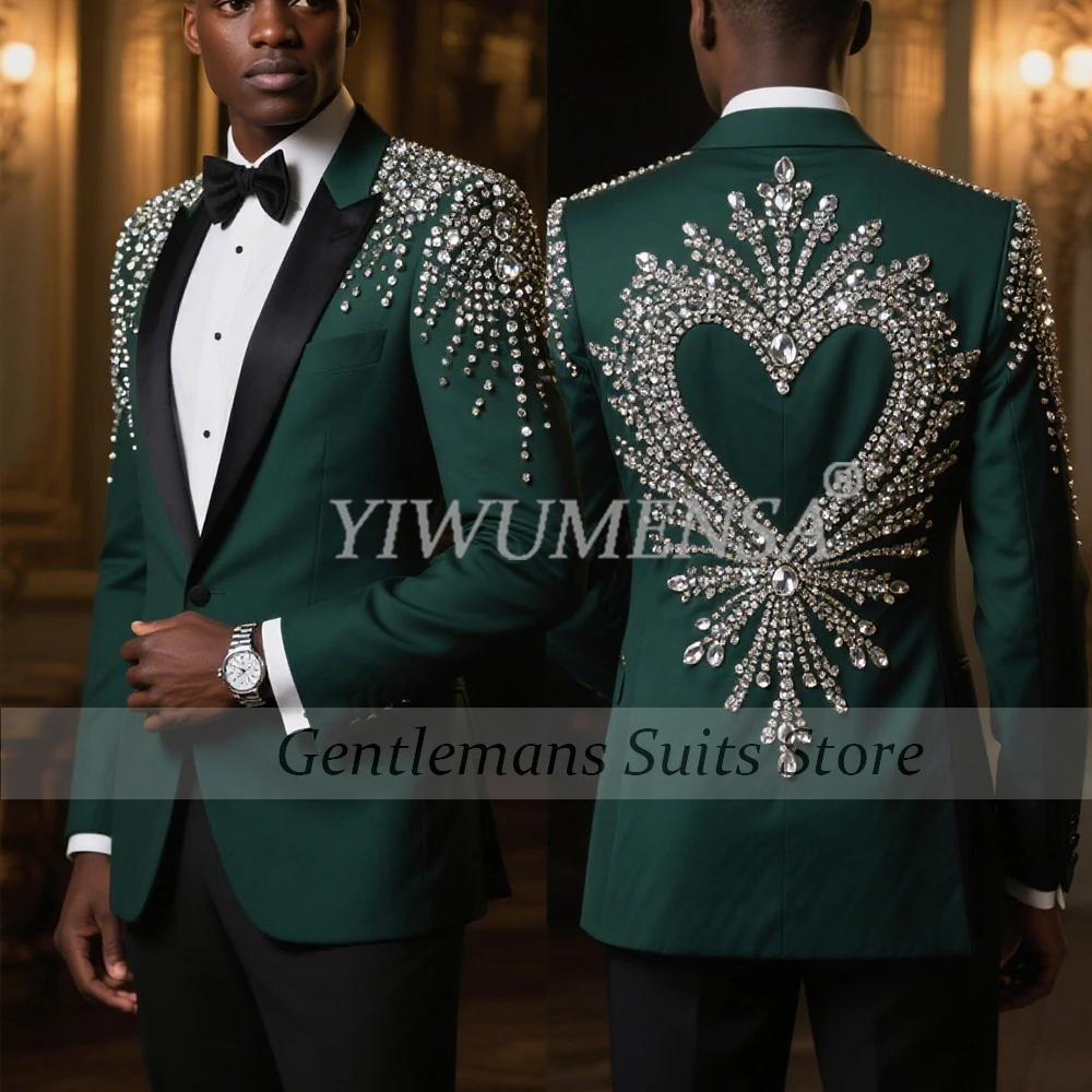 

Роскошные мужские костюмы с бриллиантами и бисером, комплекты из 2 предметов, черные пиджаки с шалью и лацканами для жениха, облегающие мужские смокинги для банкета и свадьбы по индивидуальному заказу