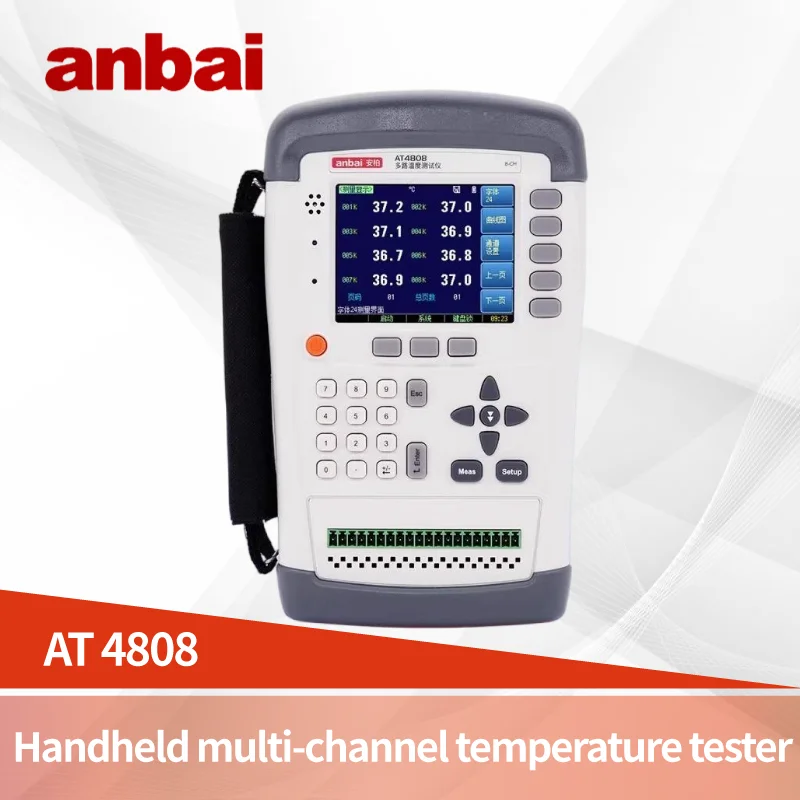

ANBAI AT4808 Handheld Multi-channel Temperature Tester Basic Accuracy 0.2% Resolution:0.1℃ Test Range -200℃~1800℃，Channels 8