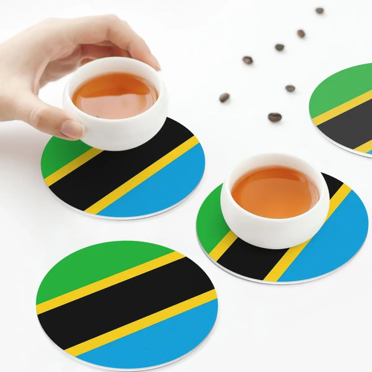 

Tanzania Flag Masks, Stickers And Products Coasters Leather Placemats Insulation Coffee Mats Kitchen Dining Pads Set of 4