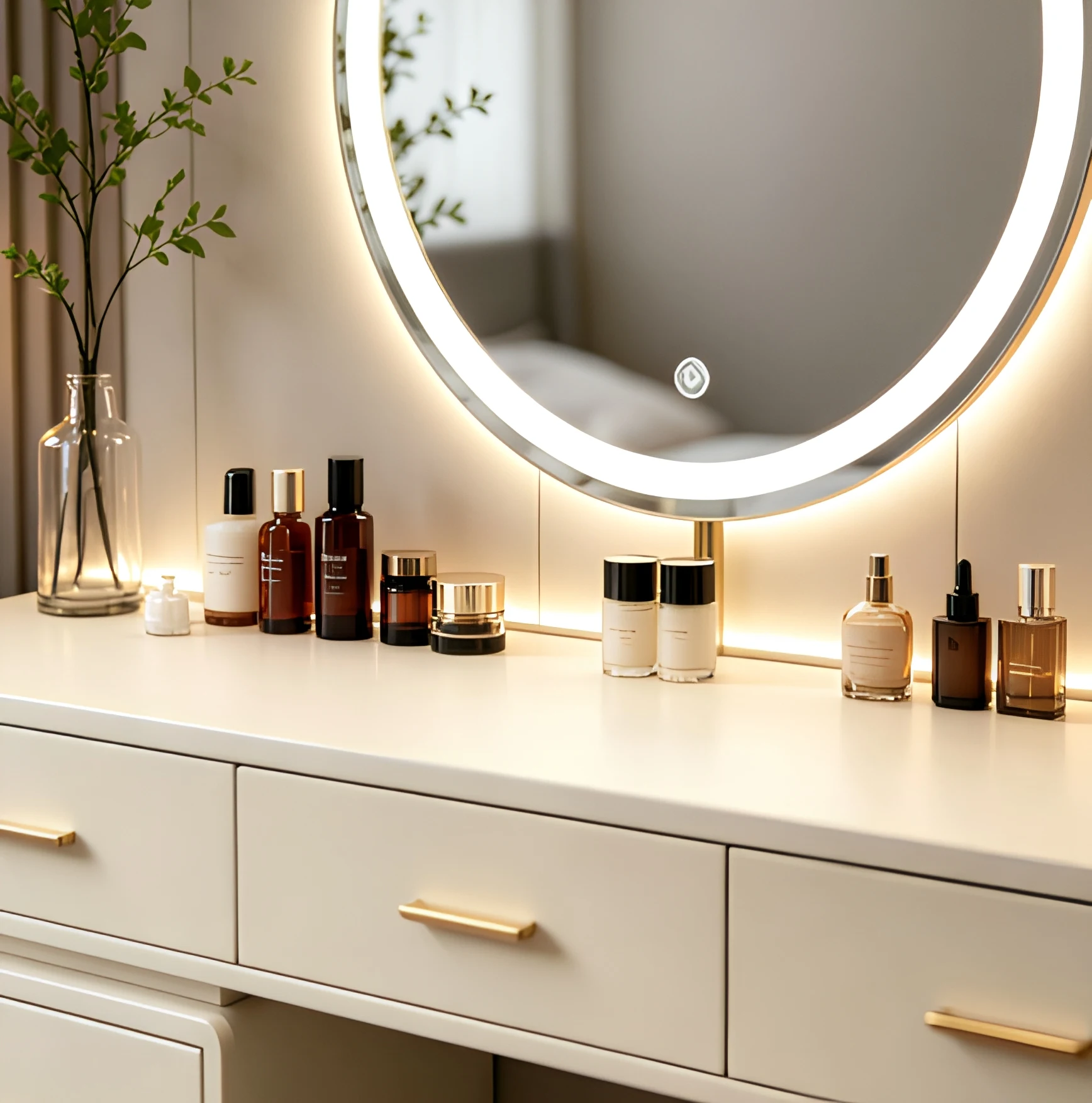 Modern Professional White Mirror And Lights3 Lighting Modes Makeup Vanity Desk & Dressing Table For Bedroom