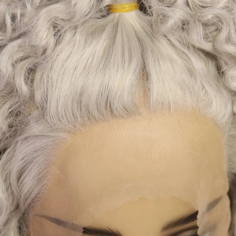 Fashion Light Grey Blonde Lace Front Wigs Glueless Kinky Curly Synthetic Wigs view 6