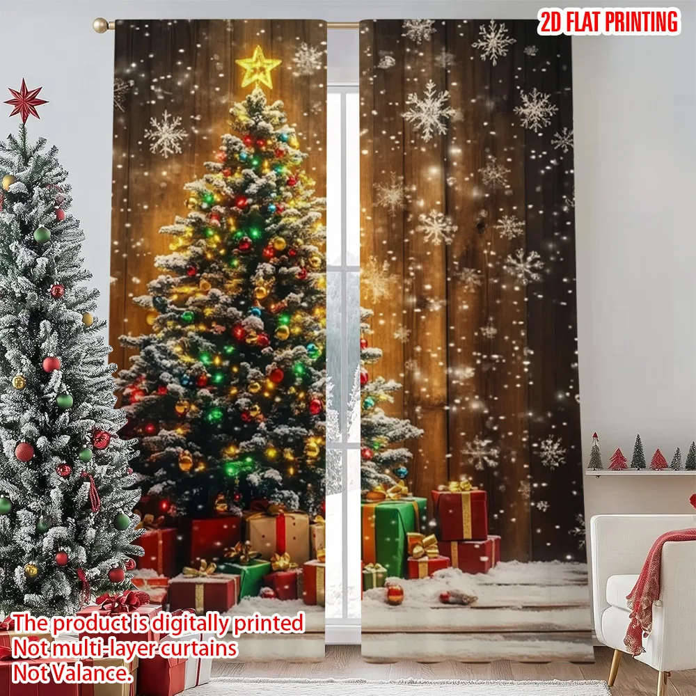 

2pcs 2D flat printing Merry Christmas Popular Party Window Curtains Country Christmas Durable Polyester Without Electricity