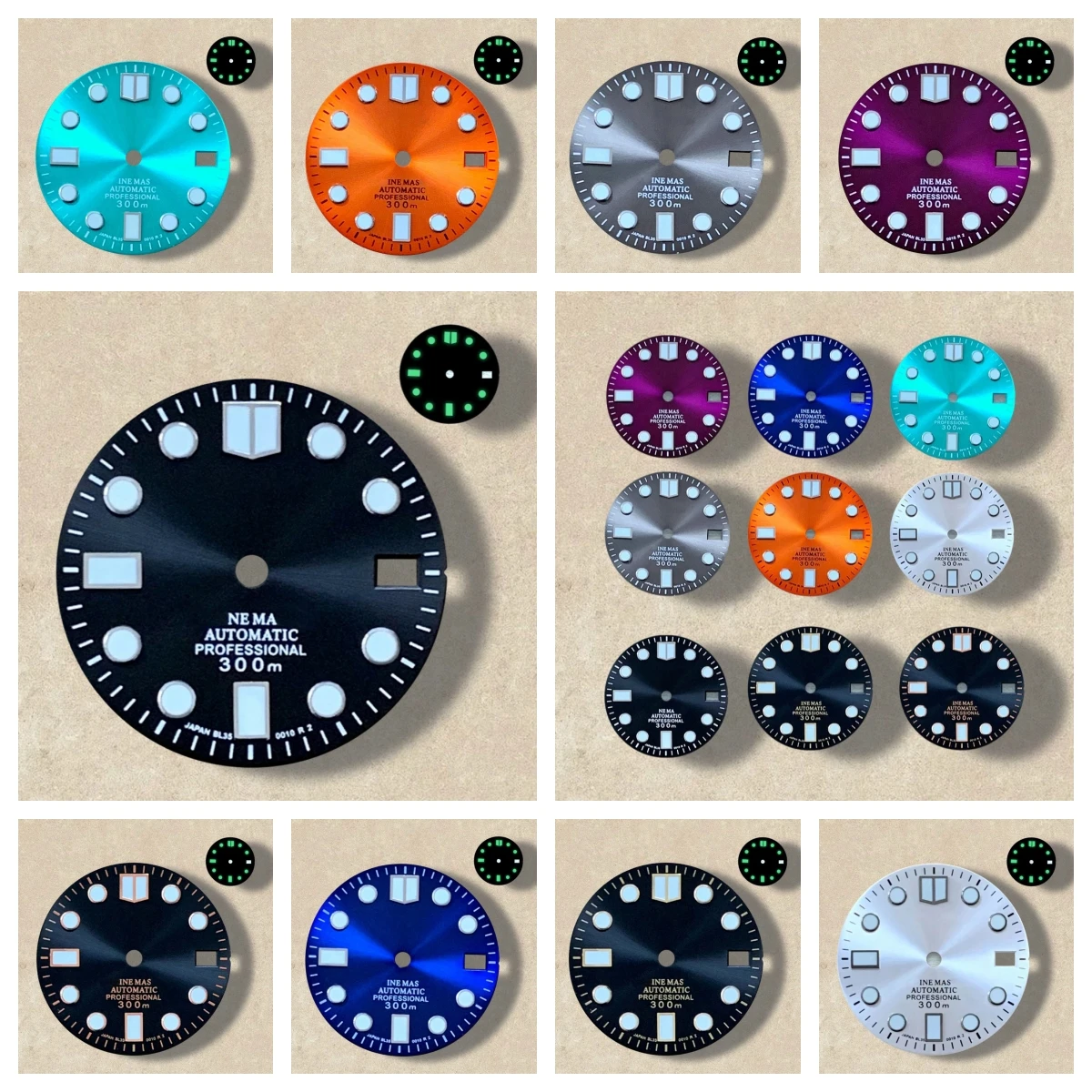 

28.5mm S Logo Sunray Enamel Dial SUB/SKX007 DIal Suitable For NH35/NH36 Movement Green Luminous Watch Modification Accessories