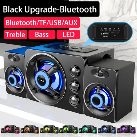 HIFI 3D Stereo Alto-falantes Coloridos LED Luz Pesada AUX USB Com Fio Sem Fio Bluetooth Áudio Home Theater Surround Som Bar TV
