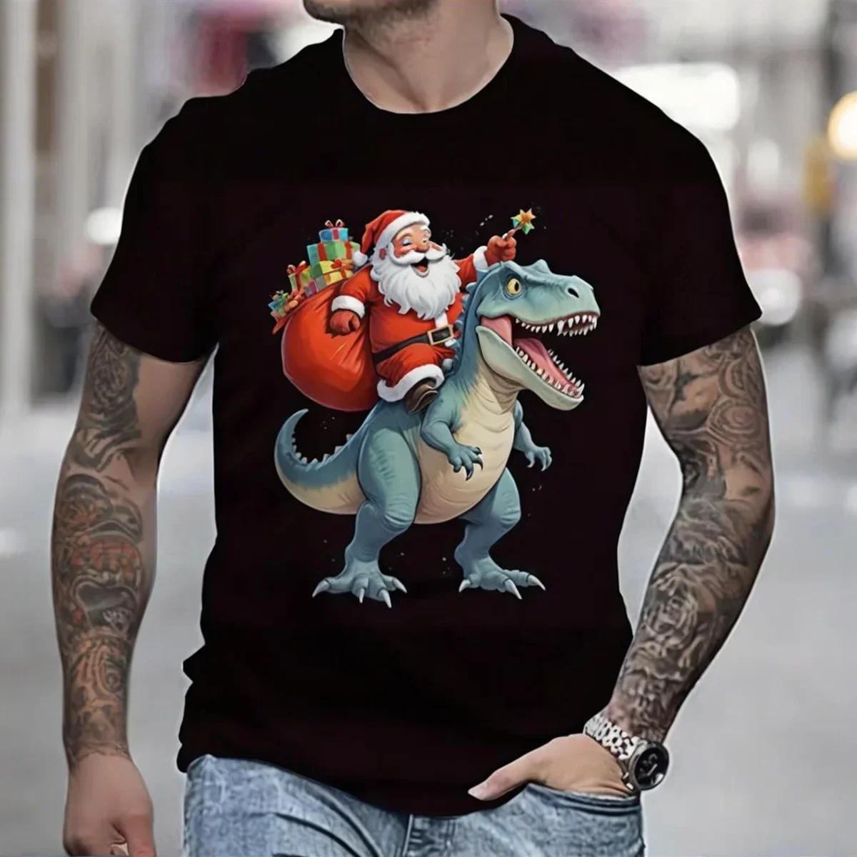 3D Santa Claus Print Men's T-Shirt  Festive Holiday & New Year Gift Idea, Casual Short Sleeve Round Neck Top for Christmas