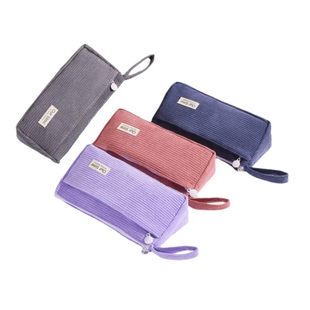 New Corduroy Pencil Case Large Capacity Multifunctional Pencil Pouch Solid color Pen Storage Bag Student