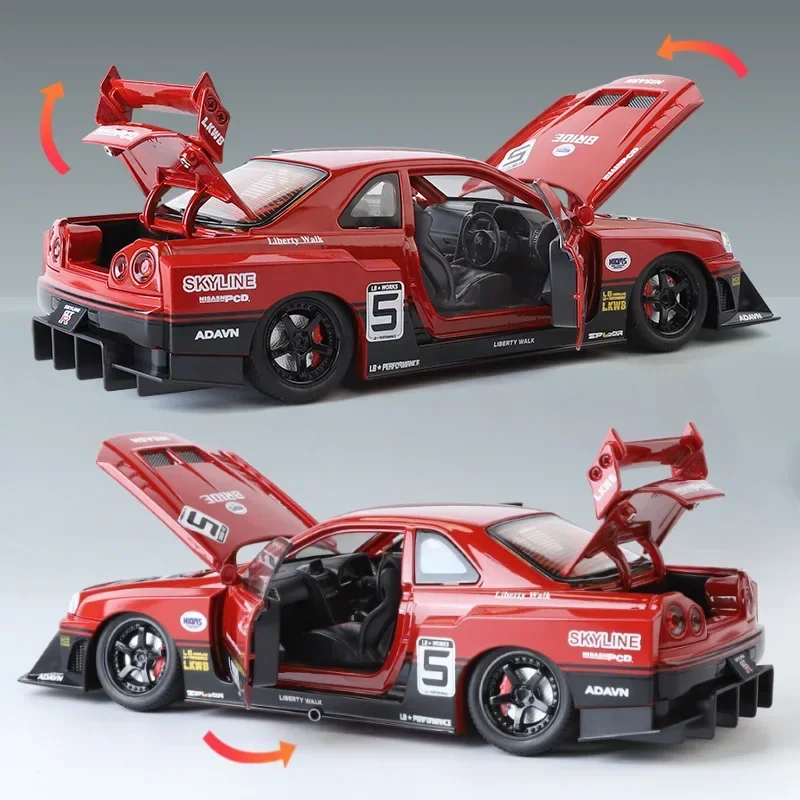 1:24 Nissan Skyline GTR-R34 S15 Alloy Racing Car Modified Vehicles Diecast Metal Car Model Sound＆Light Childrens Toy Gift C354