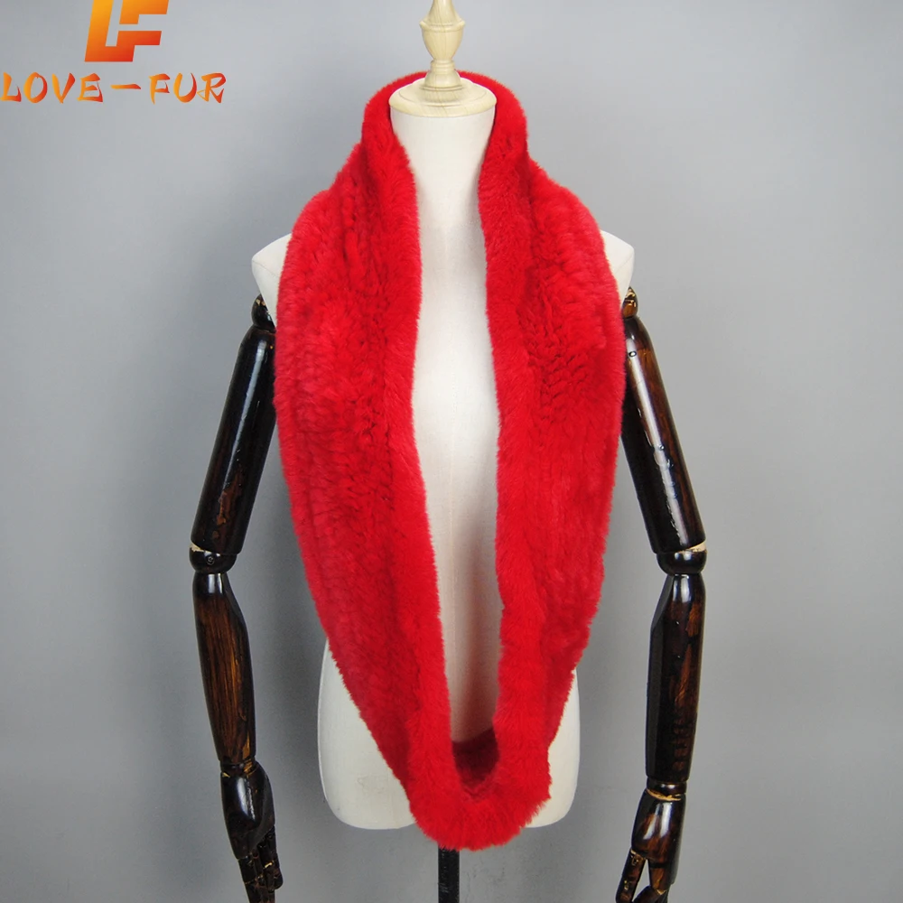 

Women Long Style Natural Rex Rabbit Fur Scarf Fashion Ladies Knitted Rabbit Fur Ring Scarves Winter Rex Rabbit Fur Muffle Shawl