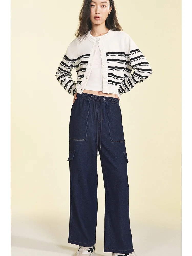 패셔너블한 겨울 여성용 청바지 캐주얼 워크웨어 롱 팬츠 H&M 코튼 폴리에스터 혼방 와이드 레그 팬츠 l 허리