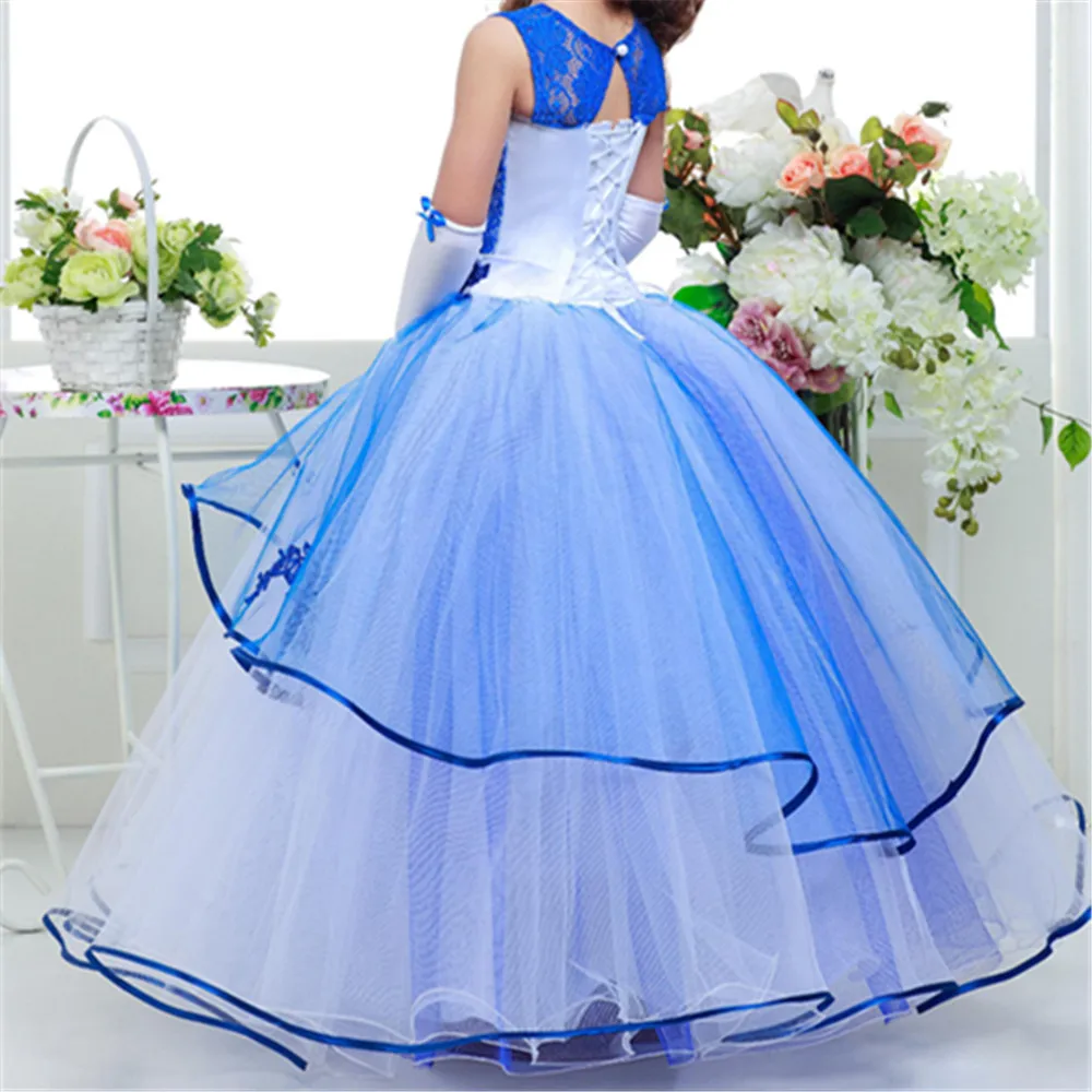 Luxury Light Blue Flower Girls Dress For Weddings Applique Bow Birthday Prom Party Formal Event Communion Gown