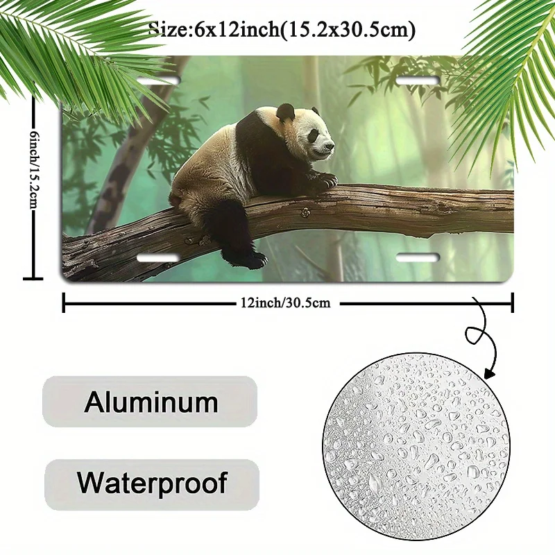 Panda on Branch Design Aluminum License Plate - 6x12