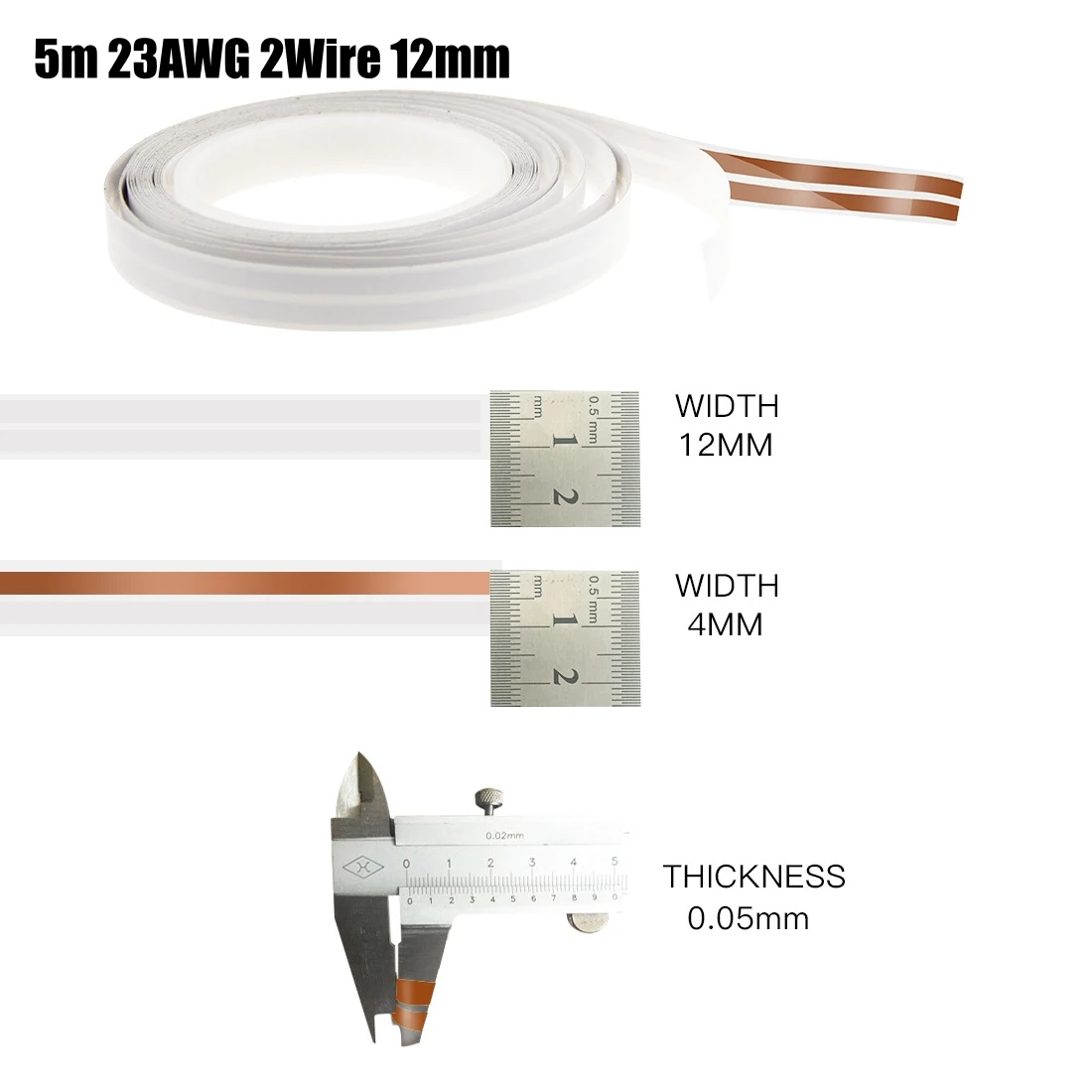 khelse Flexibler, ultraflacher Elektrokabel, 2-adriges reines Kupfer, 16/22 AWG, selbstklebendes Kabel, Stromverlängerungskabel für LED-Streifen, Schrankleuchte 6