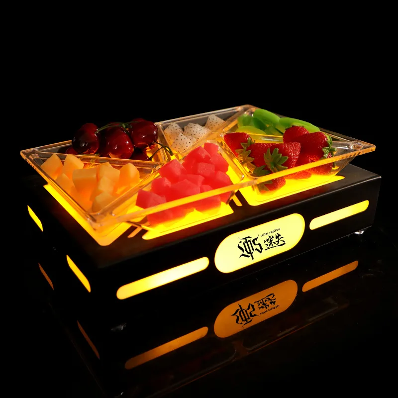

Manufacturer wholesale bar KTV night show luminous fruit plate LED dim sum fruit round grid fruit plate creative snack plate