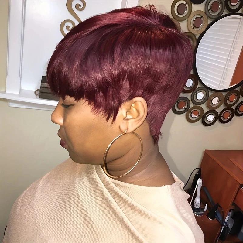 99j 픽시컷 스트레이트 가발 여성용 100% 인모