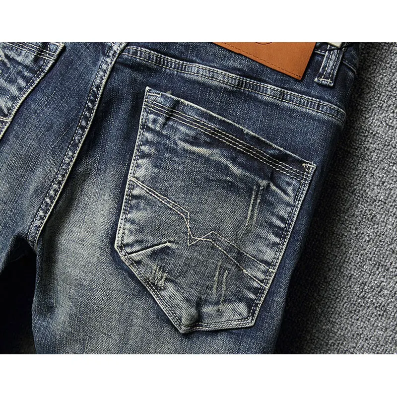 Fashion Designer Men Jeans High Quality Retro Washed Blue Elastic Slim Fit Ripped Jeans Men Trousers Vintage Denim Pants Hombre