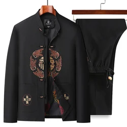 Tang Suit (top + Pants) Spring and Autumn Fashion Middle-aged and Elderly Chinese Style Grandpa Men Shou Fu Word Suit
