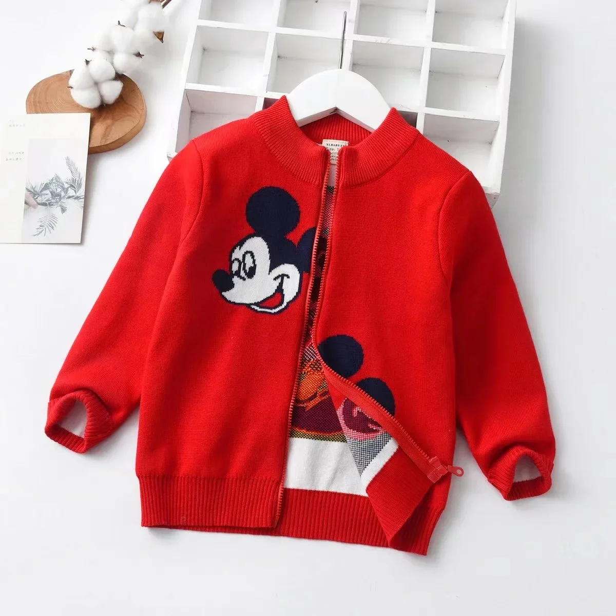 Disney Autumn Winter Baby Boys Sweater Thick Knitted Cotton Cartoon Mickey Mouse Children Clothes Kids Girls Jacket Zipper Coat