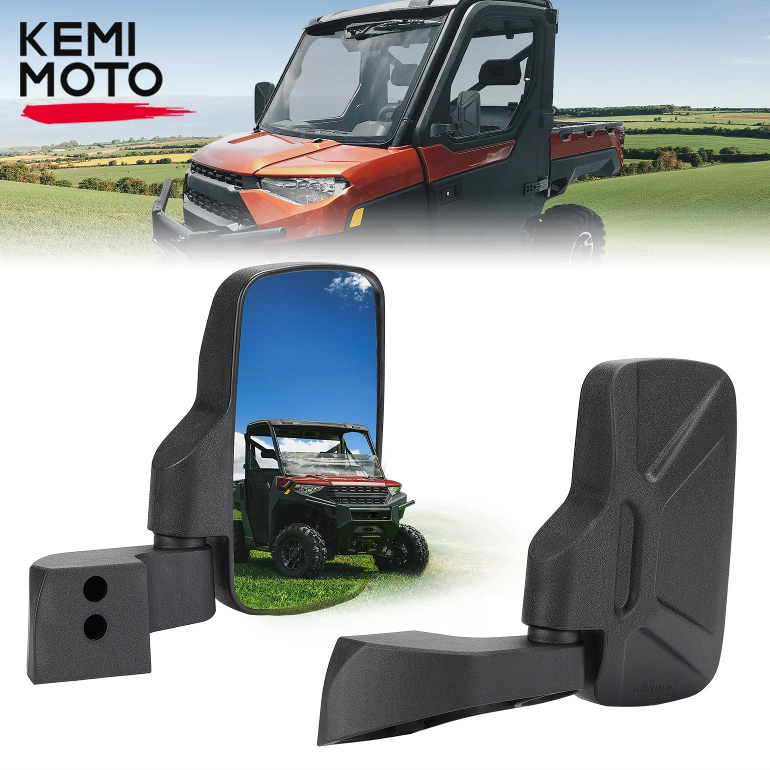 

KEMIMOTO Side View Mirrors Compatible with Polaris Ranger 1000 570 Commercial Pro XD 4000 2000 / XD 1500 Door Mounted Rear View