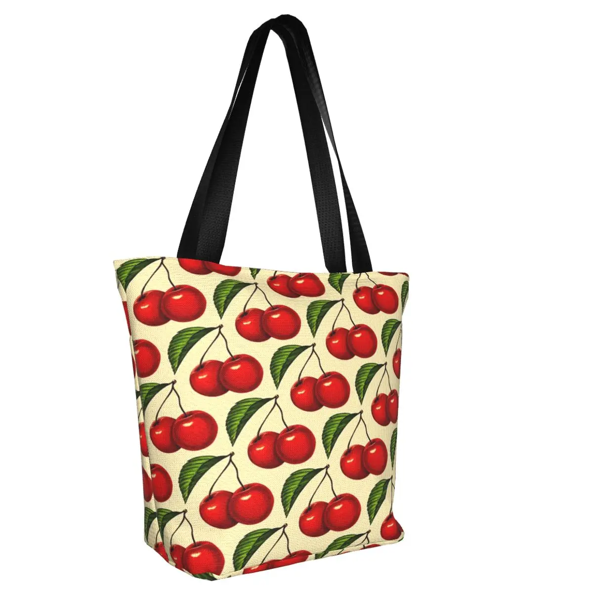 Cherry Pattern Casual Shoulder Tote Shopping Bag Portable Simple Generous For Beachcombing Halloween Gift