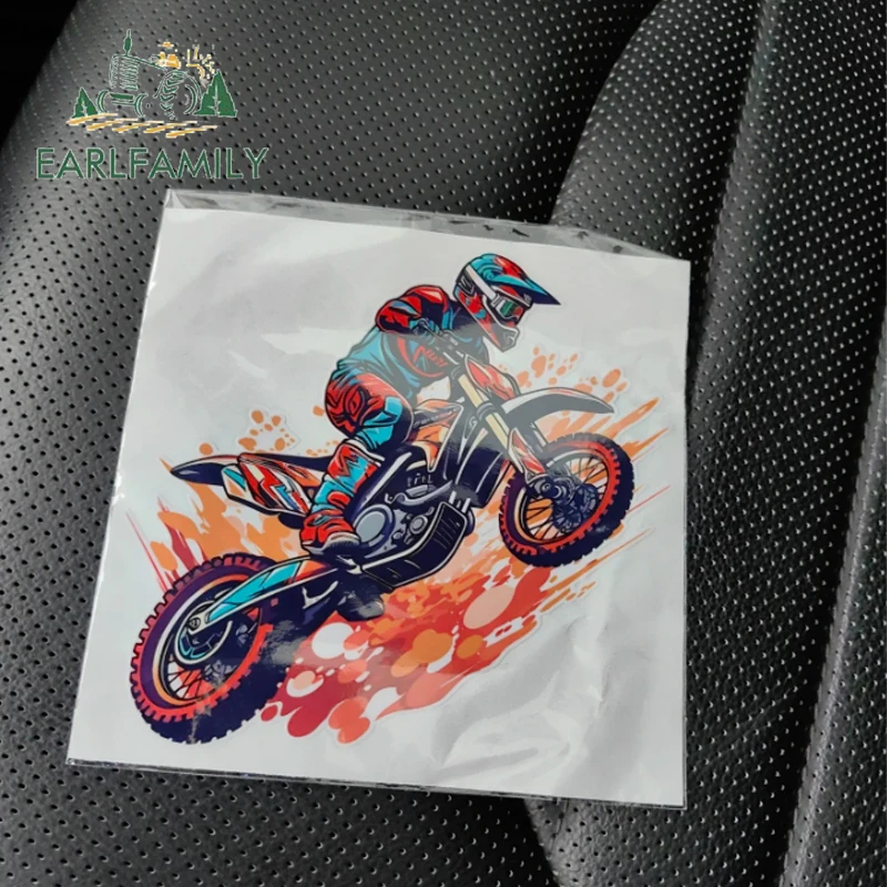 EARLFAMILY 13cm X 12.6cm for Motocross Car Stickers Cartoon Simple Decals Scratch-Proof Waterproof Vinyl Car Door Protector