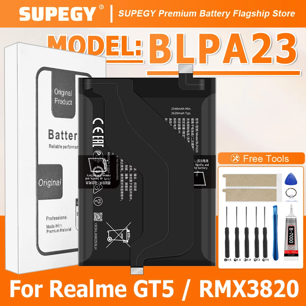 

100% New High Quality BLPA23 Battery For OPPO Realme GT5/RMX3820 Phone Replacement Bateria BATTERY +Free Tools