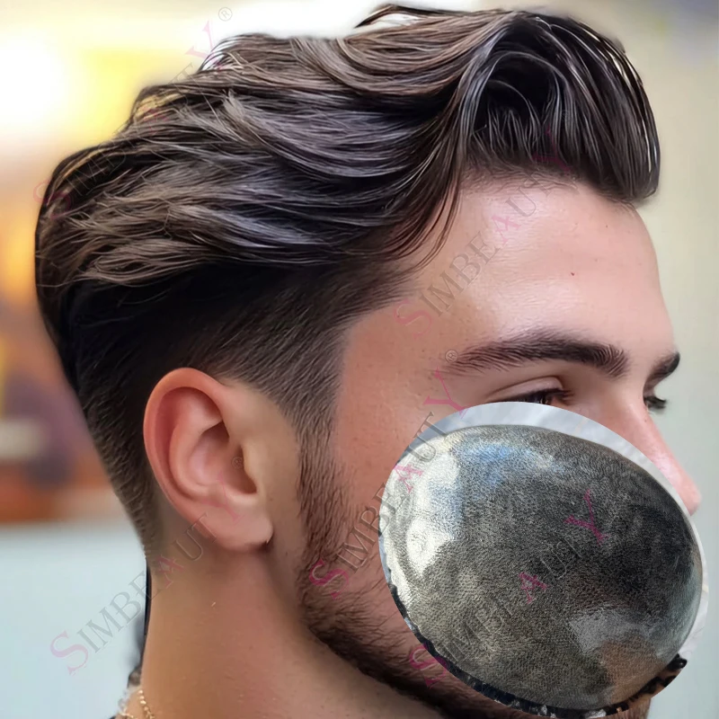 سوبر خط الشعر الطبيعي دائم رجل الشعر المستعار أسود بارد براون باروكة من شعر طبيعي رقيقة Microskin كامل بولي Blonde رمادي 1b10 الشعرية Pr #1