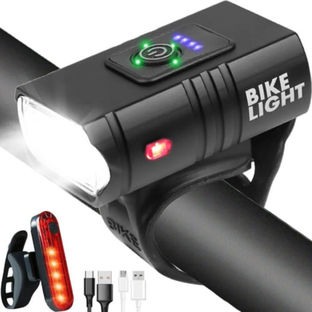 Mountain Bike Lights USB Rechargeable Bicycle T6 LED Torch Front Rear Lamp Set