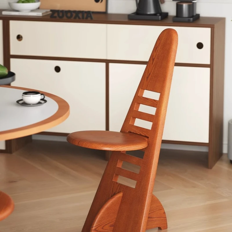 

Medieval solid wood dining chair household back adjustable single creative stool