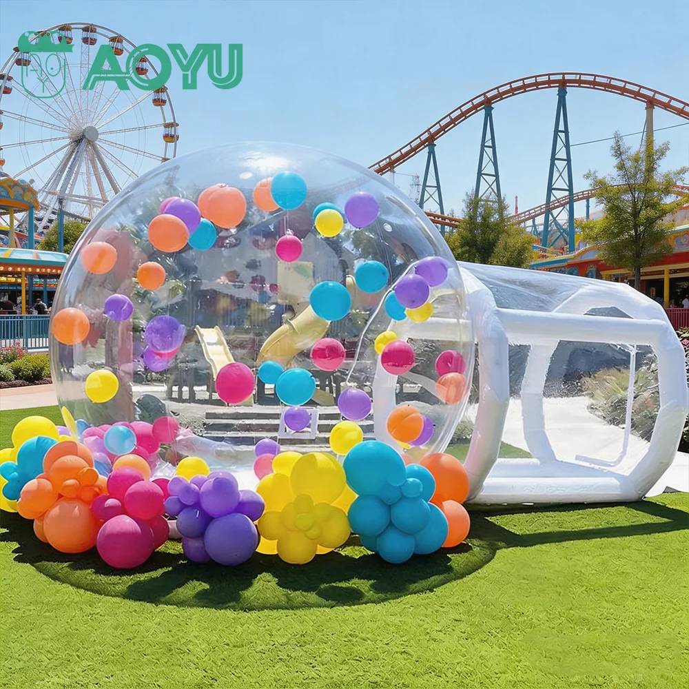 AOYU Outdoor Birthday Party Blow Up Bubble Ball Jumping Bounce House Blow Up Tunnel Tent Castle With Base For Parties