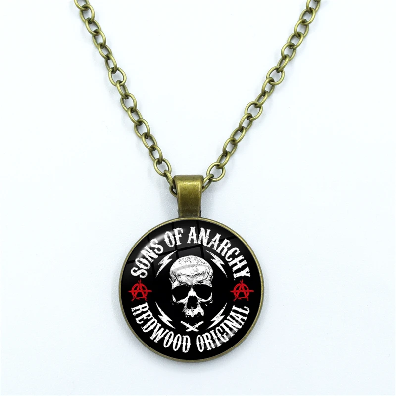 Sons Of Anarchy LOGO Necklace Freedom Symbol Pendant анархия Torque Rock Punk Choker Necklaces 25mm Round Jewelry