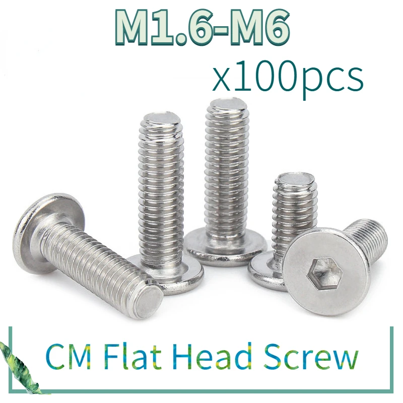 100pcs/lot 304 Stainless Steel Hex Hexagon CM Socket Ultra Thin Super Flat Wafer Head Screw Bolt M1.6 M2 M2.5 M3 M4 M5 M6