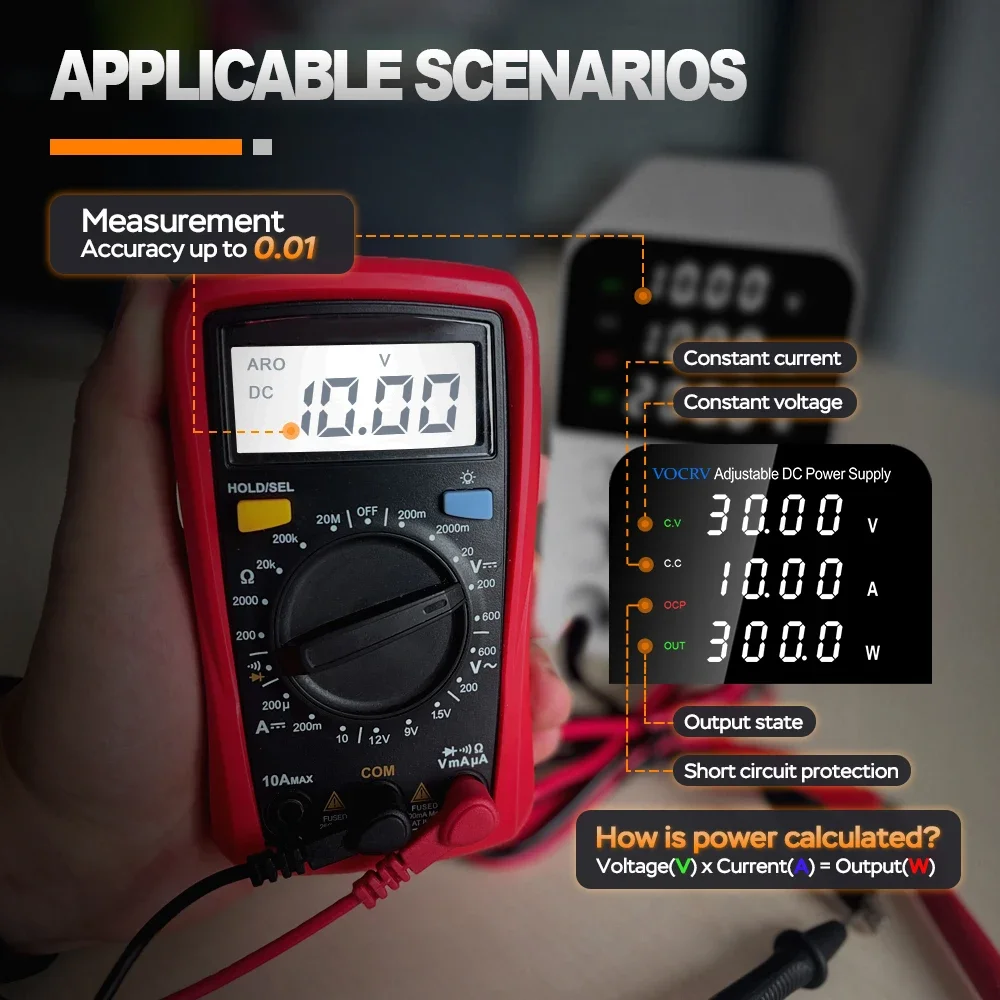 VOCRV Adjustable DC Power Supply 120V 3A   Laboratory Maintenance Workbench Quick Charging Voltage Current Regulator