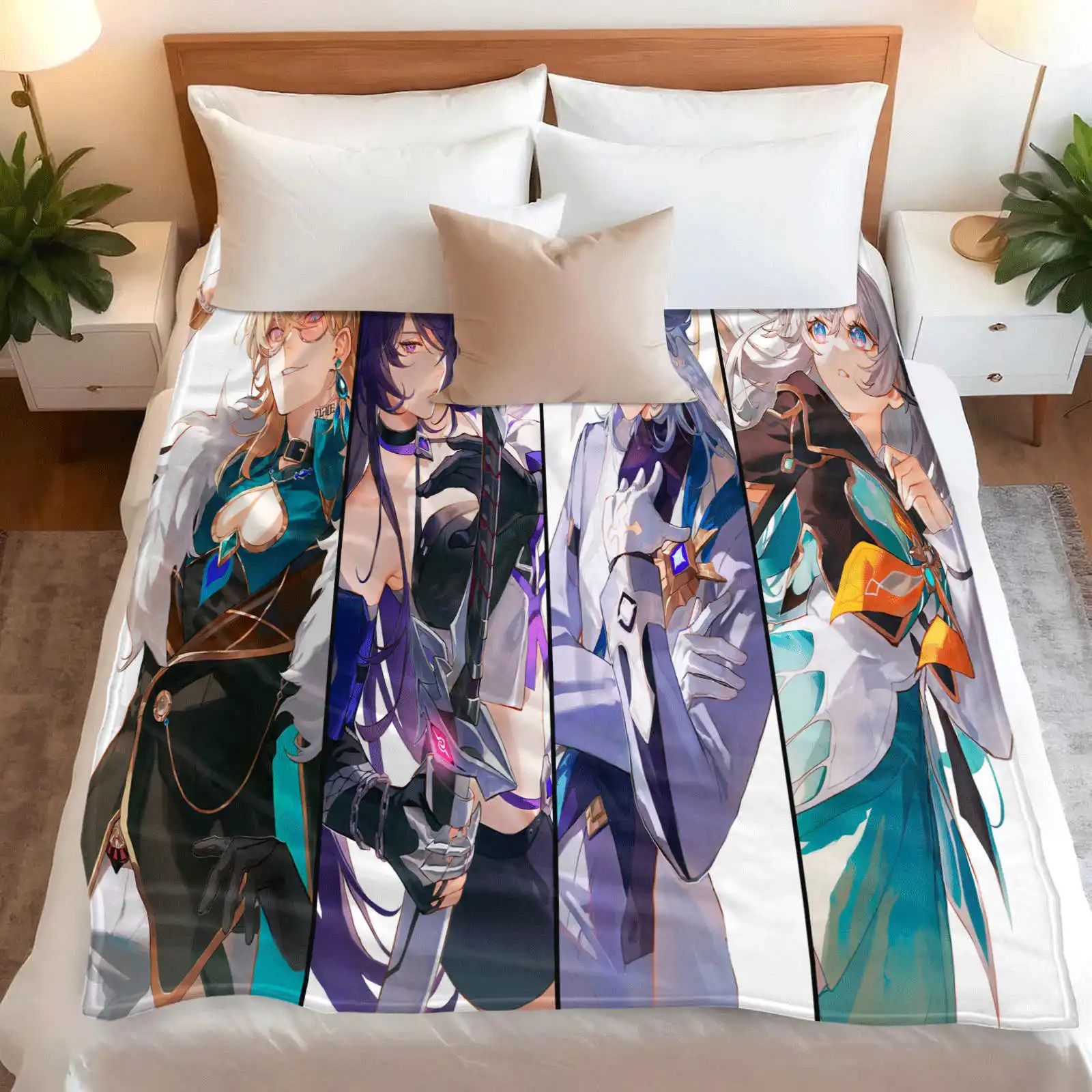 Lightweight Portable Anime Throw Blanket Vivid Firefly Stelle Seaside Illustration Collectible Blanket