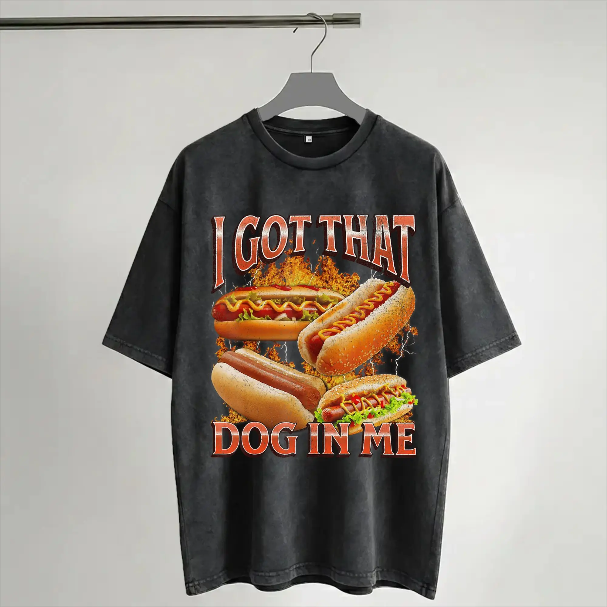 I Got That Dog in Me Funny Hot Dog Glizzy Outfit Washed T Shirts for Men Women Streetwear Hip Hop T-Shirt Graphic Printed