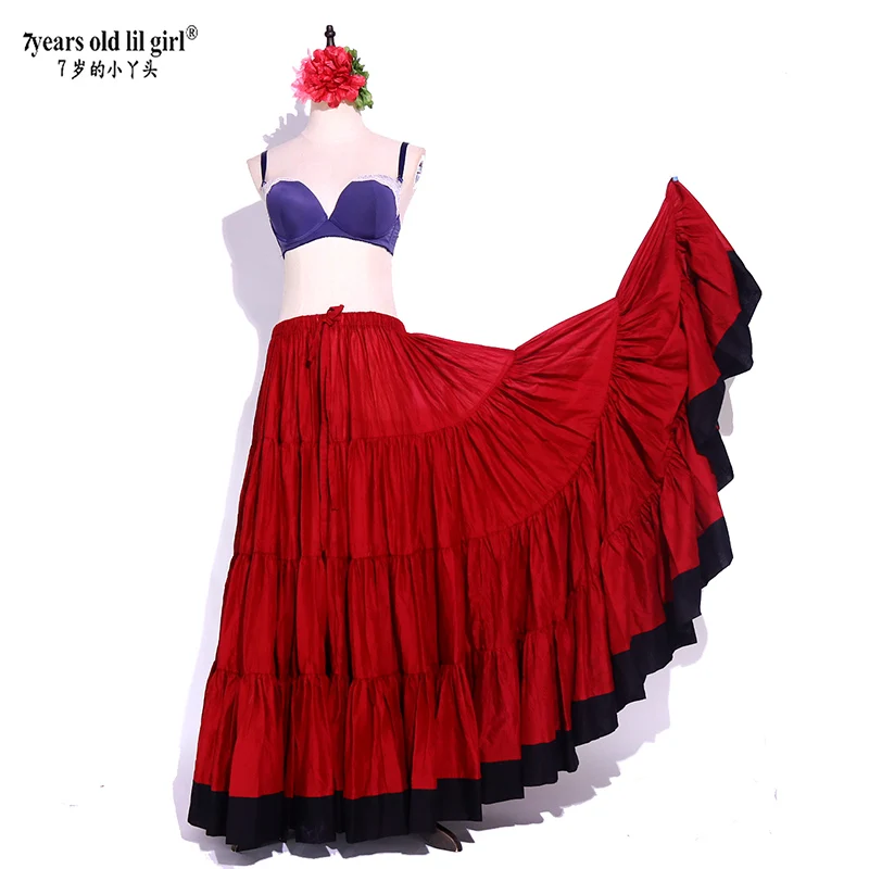 

Women ATS Tribal Belly Dance 100% Cotton Skirt With Border Tribal Bohemia Ladies Gypsy Long Skirt Full Circle CWW18