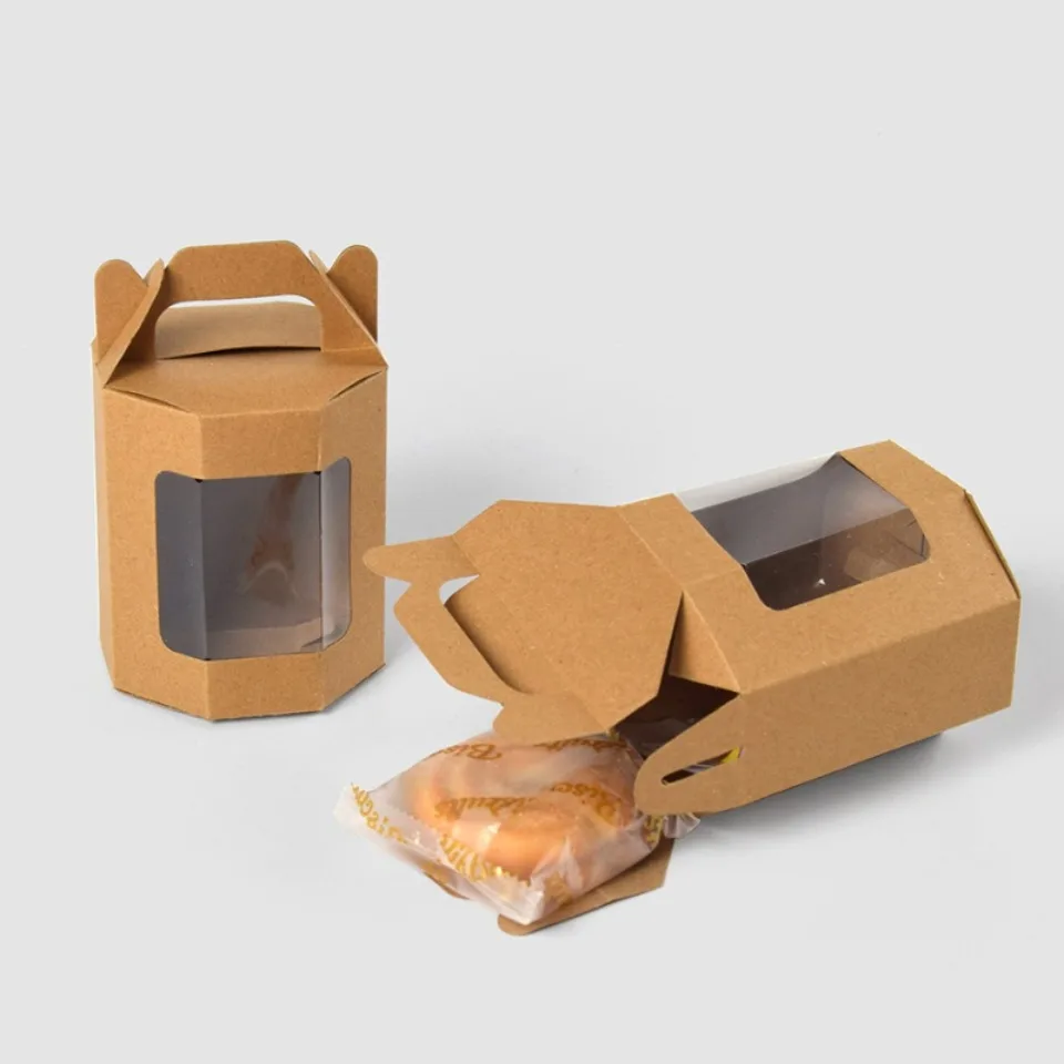 10/30/50 Stück Papier-Geschenkbox mit durchsichtigem Fenster, achteckige Kraft-Verpackungsbox mit Griff, Verpackungsbox für Geburtstagsparty-Festivals – Detail 3