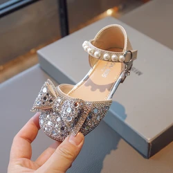 Girls Sequined Bowknot Sandals Summer Fashion Children's Pearl Party Sandals Baby Kids Soft Non-Slip Princess Shoes