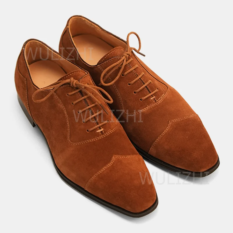 

Мужские темно-коричневые замшевые кожаные лоферы в деловом стиле для официальных мероприятий, джентльменские туфли на шнуровке с круглым носком для вечерних вечеринок