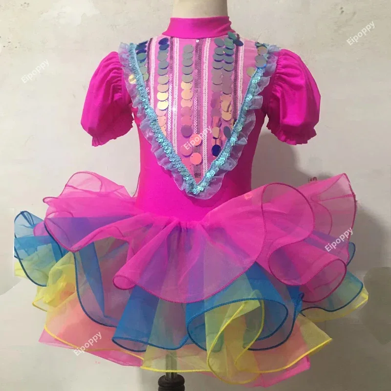 Crianças roupas de salão de baile lantejoulas dança moderna tutu vestido meninas jazz dança traje palco vestidos princesa