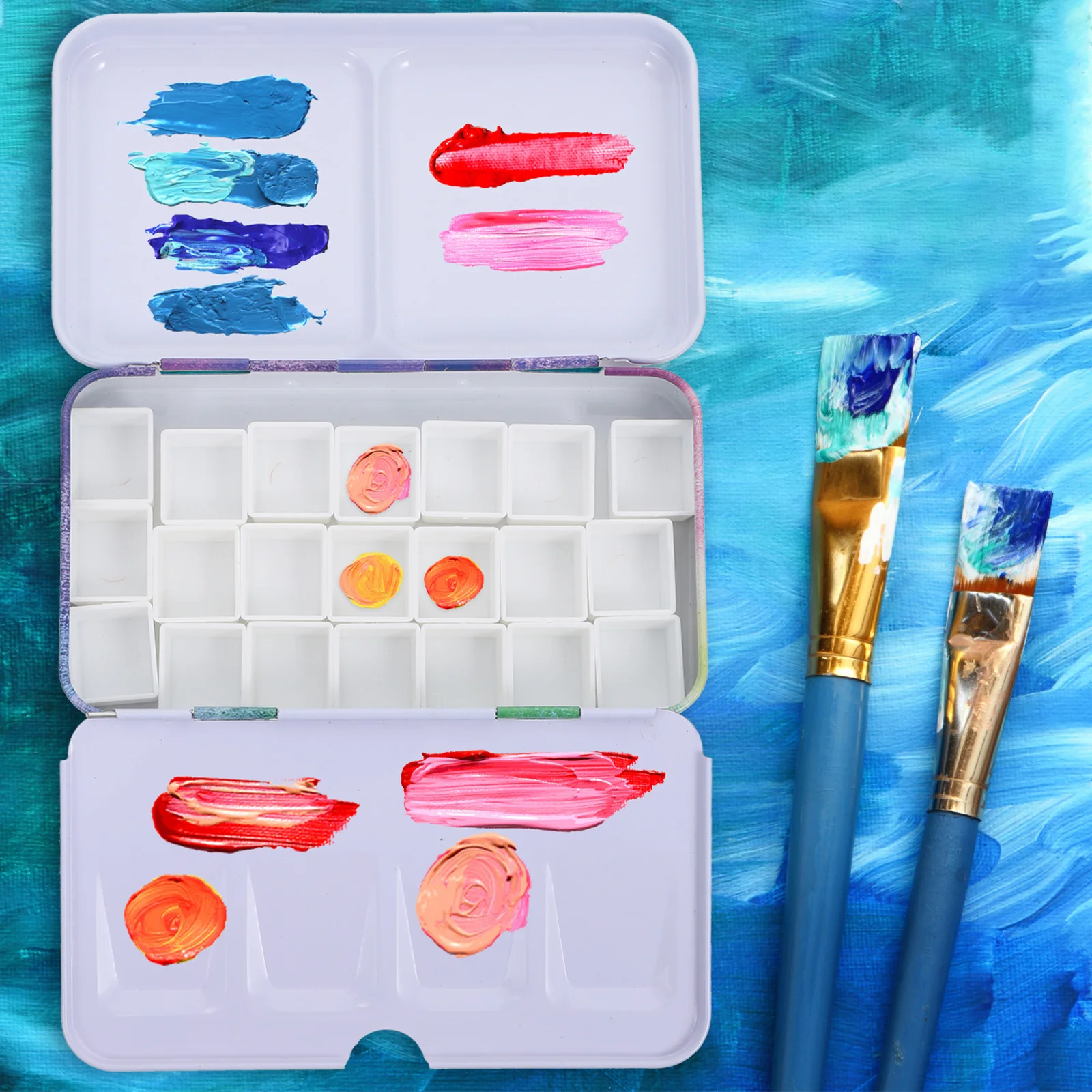 

1Set Watercolor Pigment Box Premium Durable Compact Portable Easy Wash Art Palette Tray for Acrylic Watercolors Painting