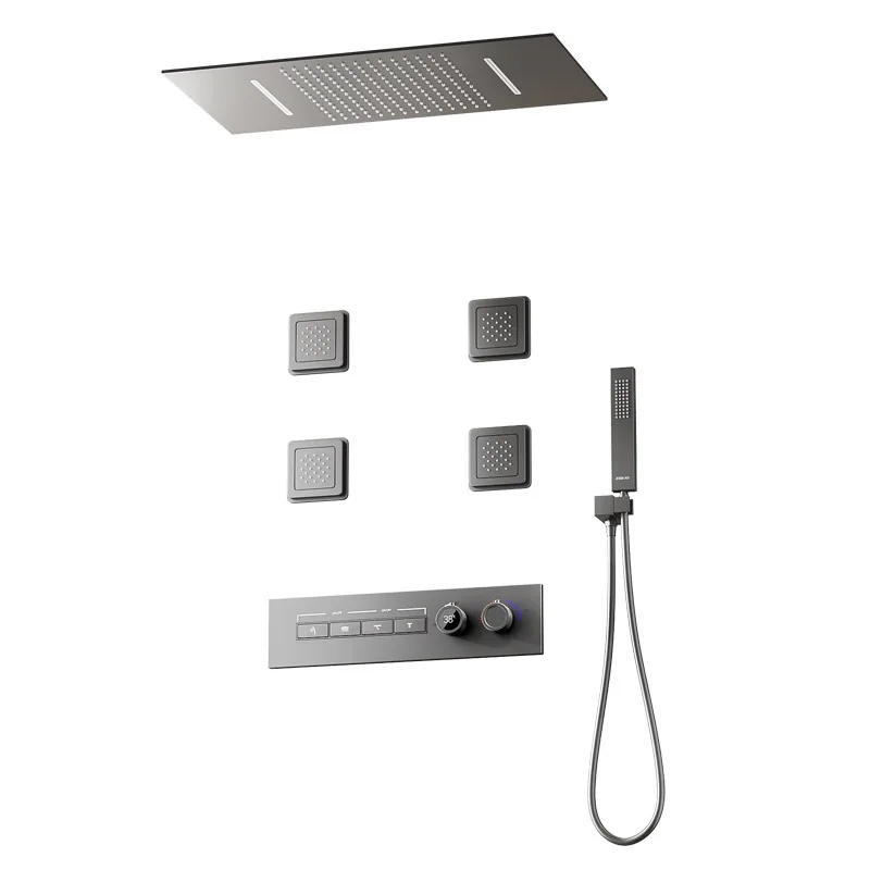 

Душ скрытый с навесом, постоянная температура, цифровой дисплей, вся медь, настенный тип, душевой набор