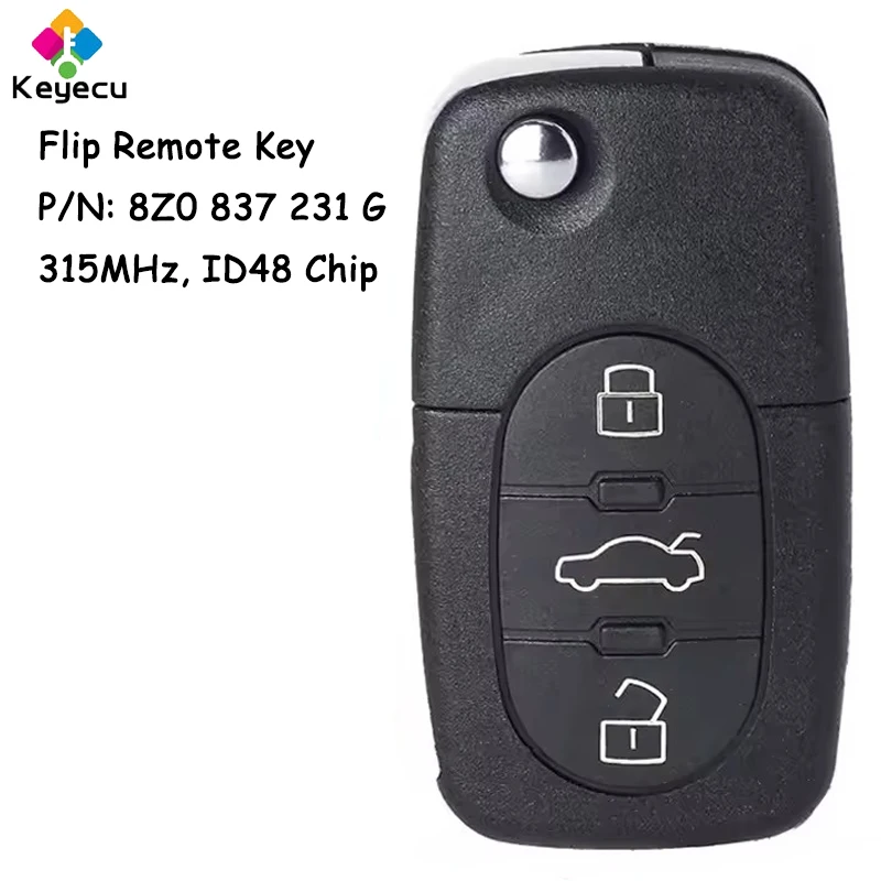 KEYECU 8Z0837231G Flip Remote Car Key Fob 315MHz ID48 Chip for Audi A4 S4 A6 S6 A8 S8 TT 2001 2002 2003 2004 2005 8Z0 837 231 G