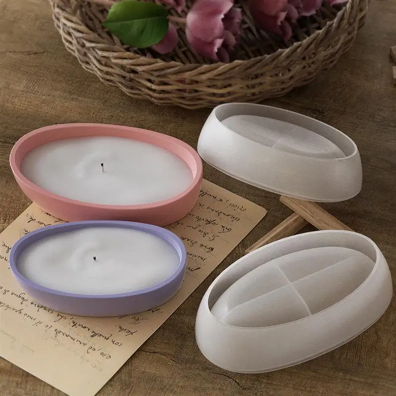 Elliptical Storage Box Gypsum Mold DIY Aromatherapy Candle Jar Home Storage Tray Candle Cup Concrete Silicone Mold