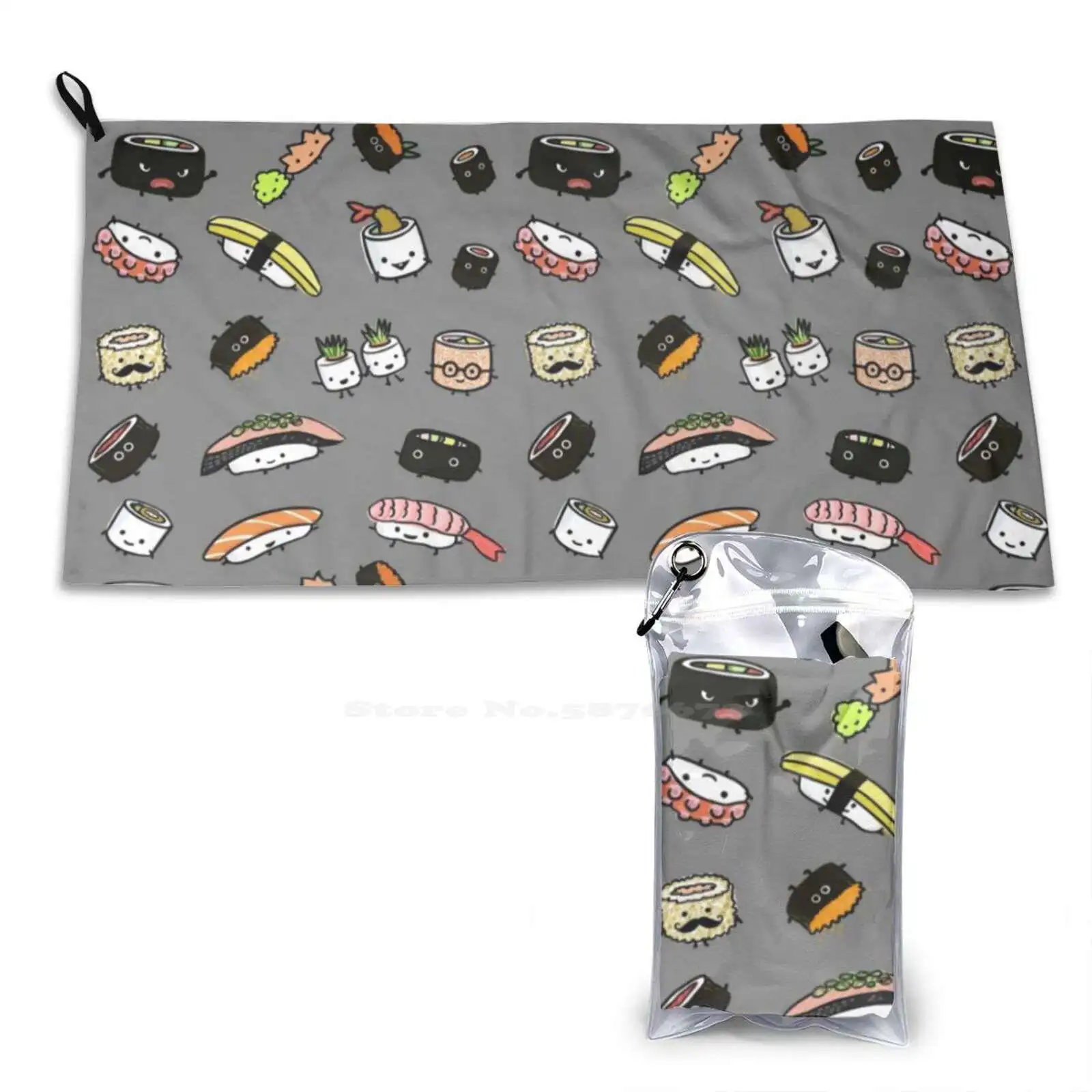 Kawaii Sushi Party Washcloths Bathing Face Towel Sashimi Sushi Bar Salmon Raw Fish Roe Japanese Food Funky Awesome Cute Sushi