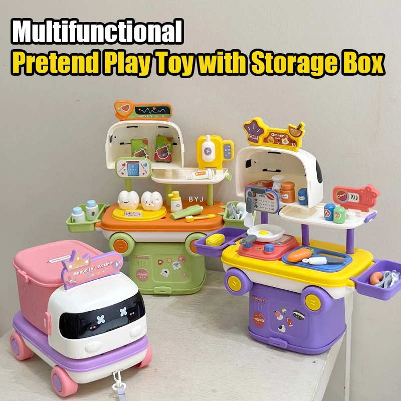

Многофункциональная кухонная медицинская игрушка для макияжа с коробкой для хранения, детский дом для ролевых игр, интерактивные игрушки для девочек, подарки для детей
